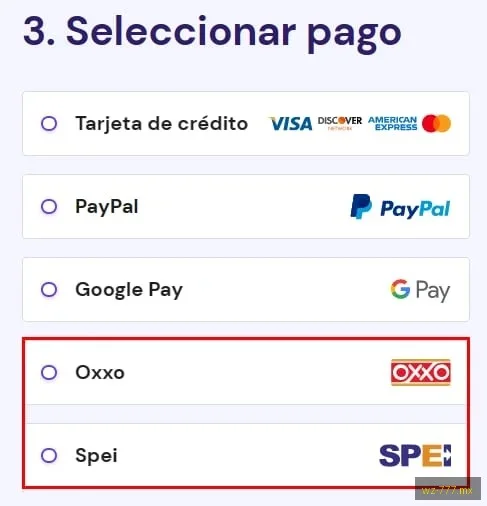 Transferencia SPEI en wz 777 casino México